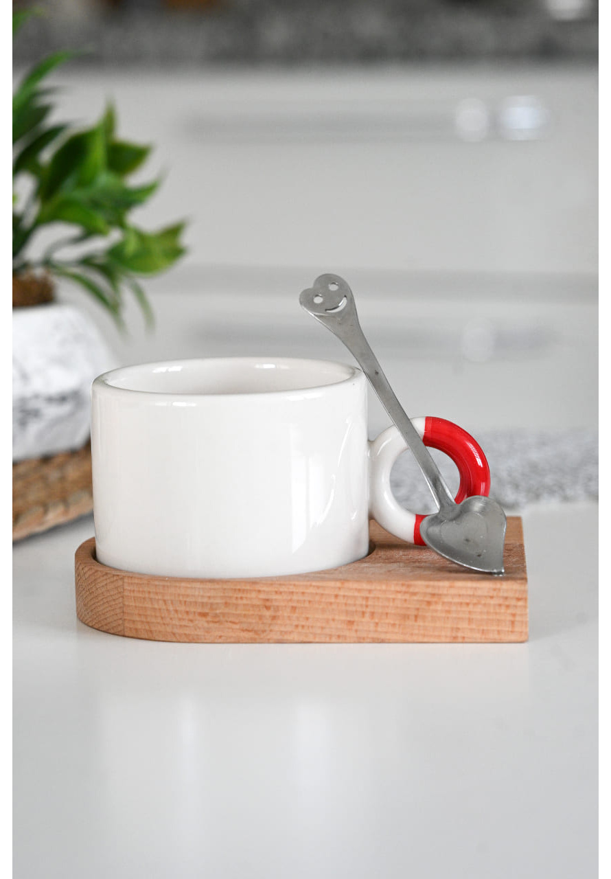 KIRMIZI KULP BAMBU TABAKLI NESCAFE FİNCANI