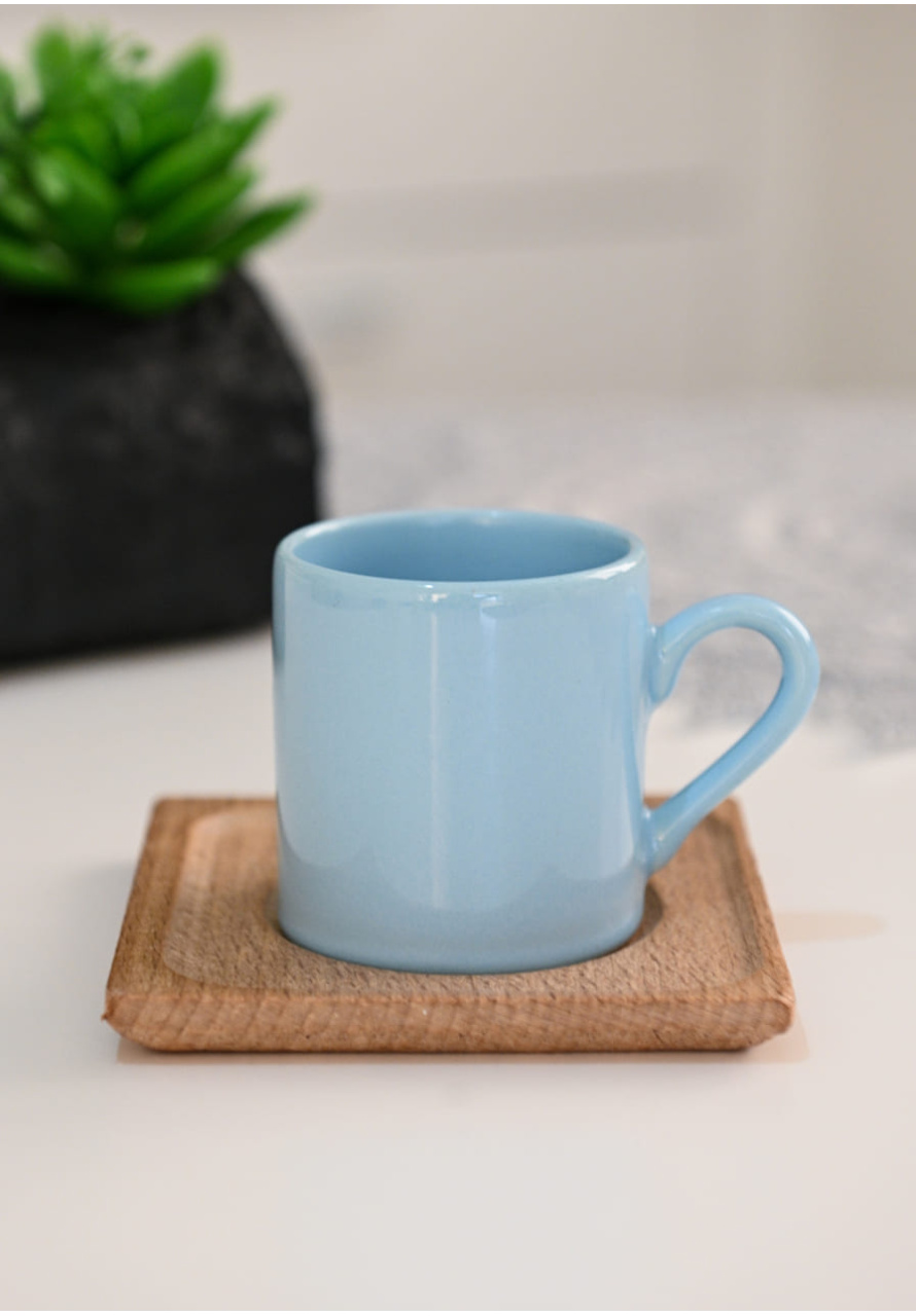 PASTEL MAVİ AHŞAP TABAK TÜRK KAHVE FİNCANI