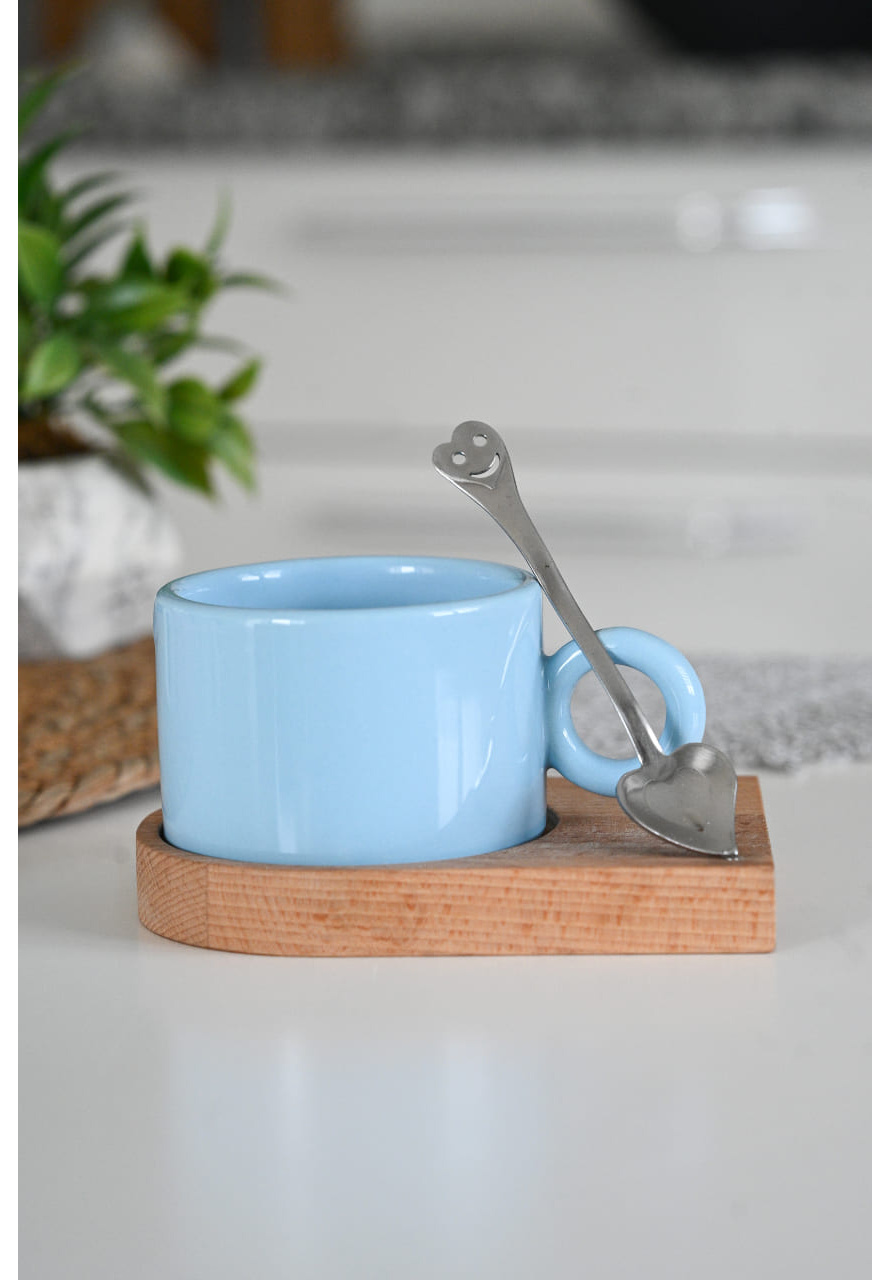 PASTEL MAVİ BAMBU TABAKLI NESCAFE FİNCANI