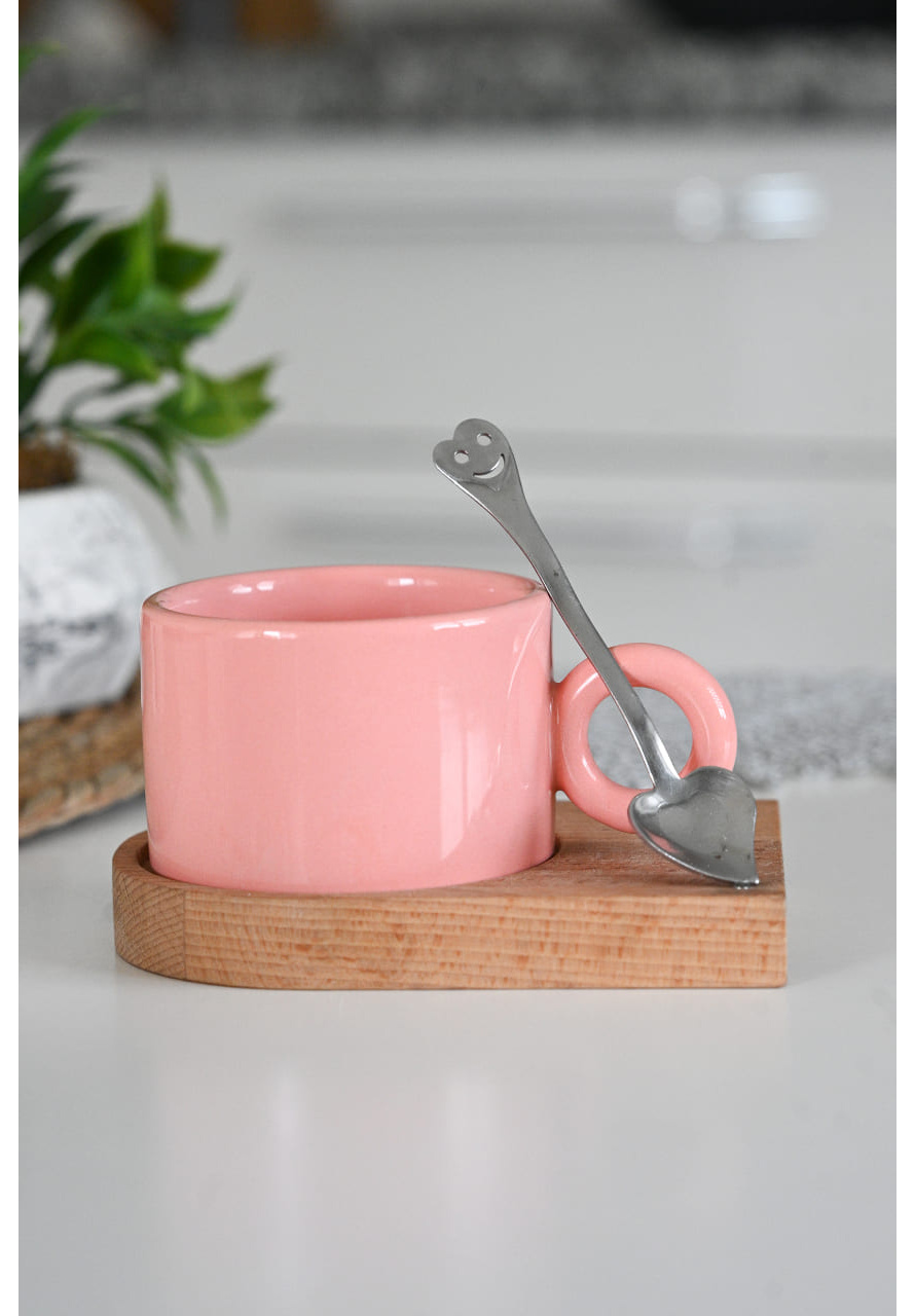 PASTEL PEMBE BAMBU TABAKLI NESCAFE FİNCANI