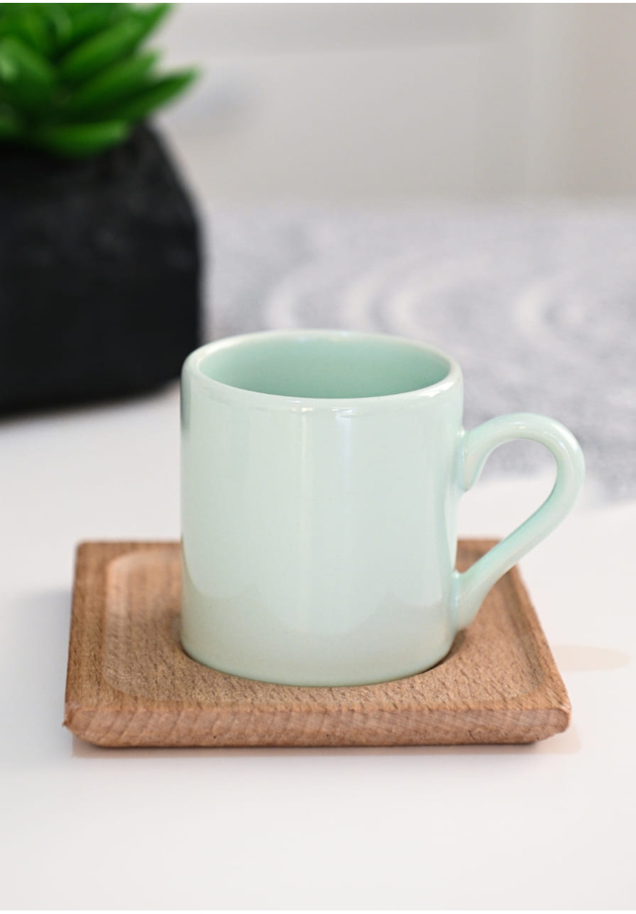 PASTEL YEŞİL  AHŞAP TABAK TÜRK KAHVE FİNCANI